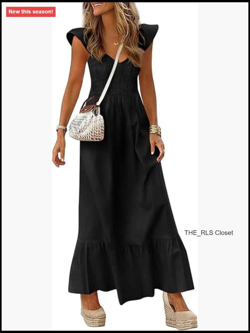 V-Neck Smocked Maxi Dress With Cap Sleeves And Side Pockets